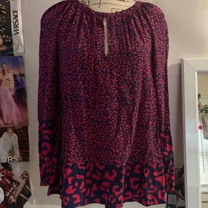 Vineyard Vines Women's Red and Navy Leopard Print Blouse